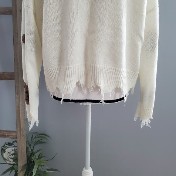 No Comment Frayed Teddy Bear Lightweight Sweater Size L - Picture 5 of 8